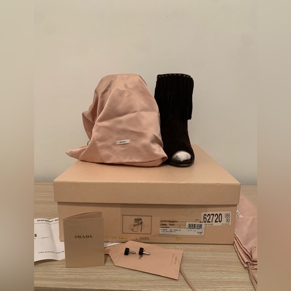 PRADA Peep Toe bootie Size 36.5/ 6.5 suede chocolate brown color - Picture 4 of 6